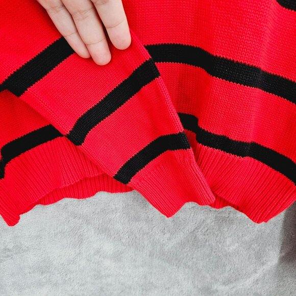 Ralph Lauren LRL Sweater S Red Black Stripe Metallic Gold Toggle Closure Cotton - Picture 7 of 11